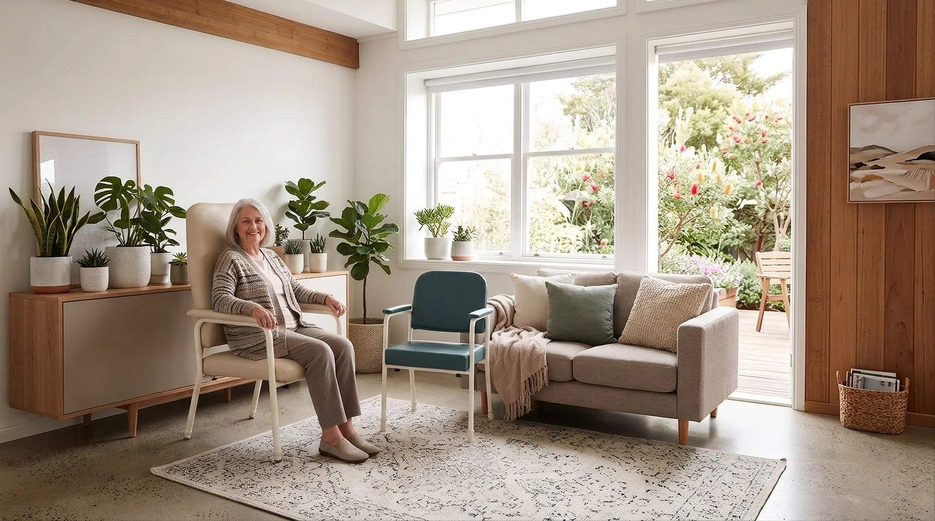 High back vs low back day chairs Australia - Royale Medical chairs in an Australian living room (Mobility Exp blog)