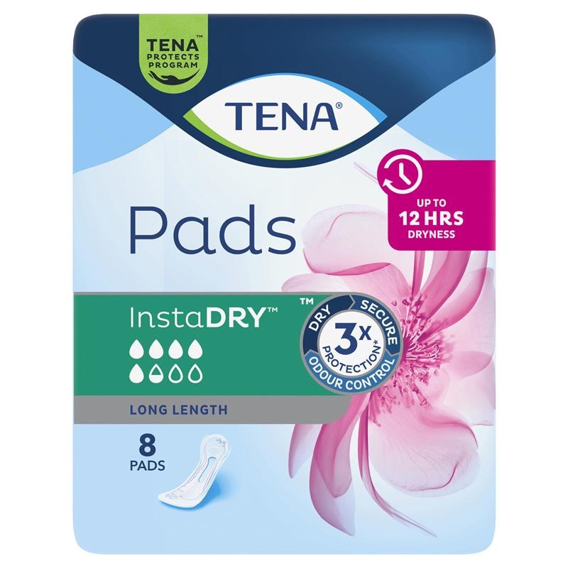 TENA Pads InstaDRY Long Length 8 Pack 760860