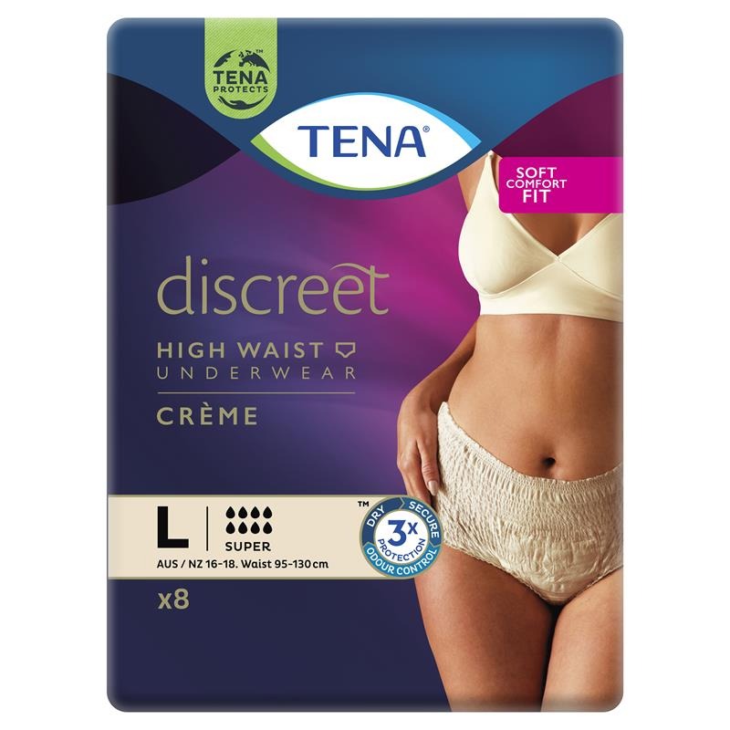 TENA Women's Pants Discreet Super High Waist Creme Large 782629