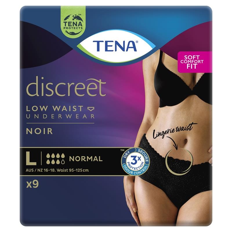 TENA Women's Pants Discreet Low Waist Noir Large 9 Pack 795623