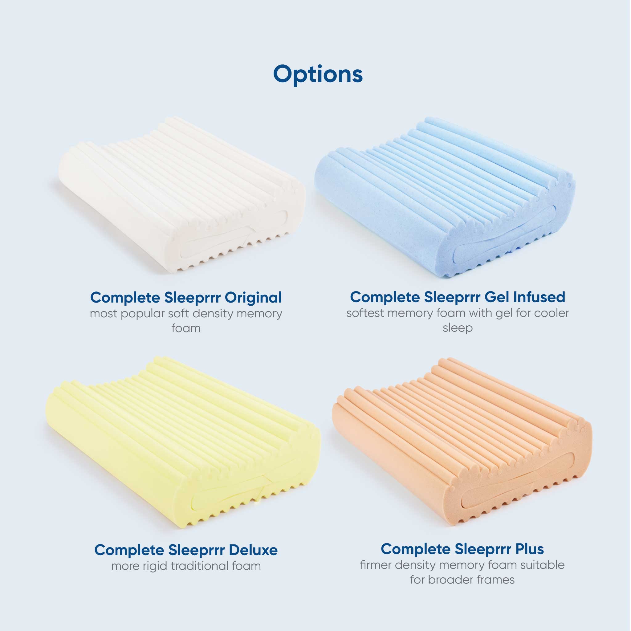 Complete Sleeprrr Original Adjustable Memory Foam Pillow Variations A100011000