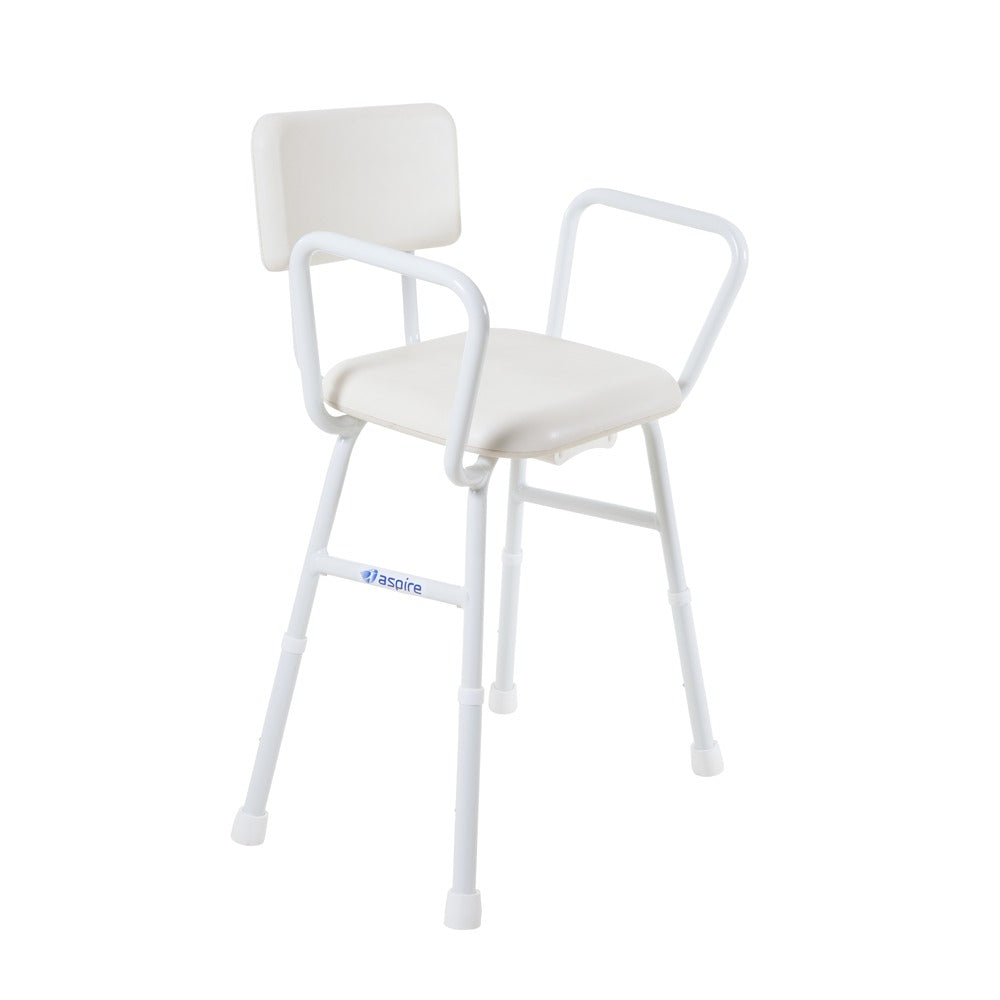 White Treated Steel Aspire Shower Stool with Padded Seat and Back BTS119025