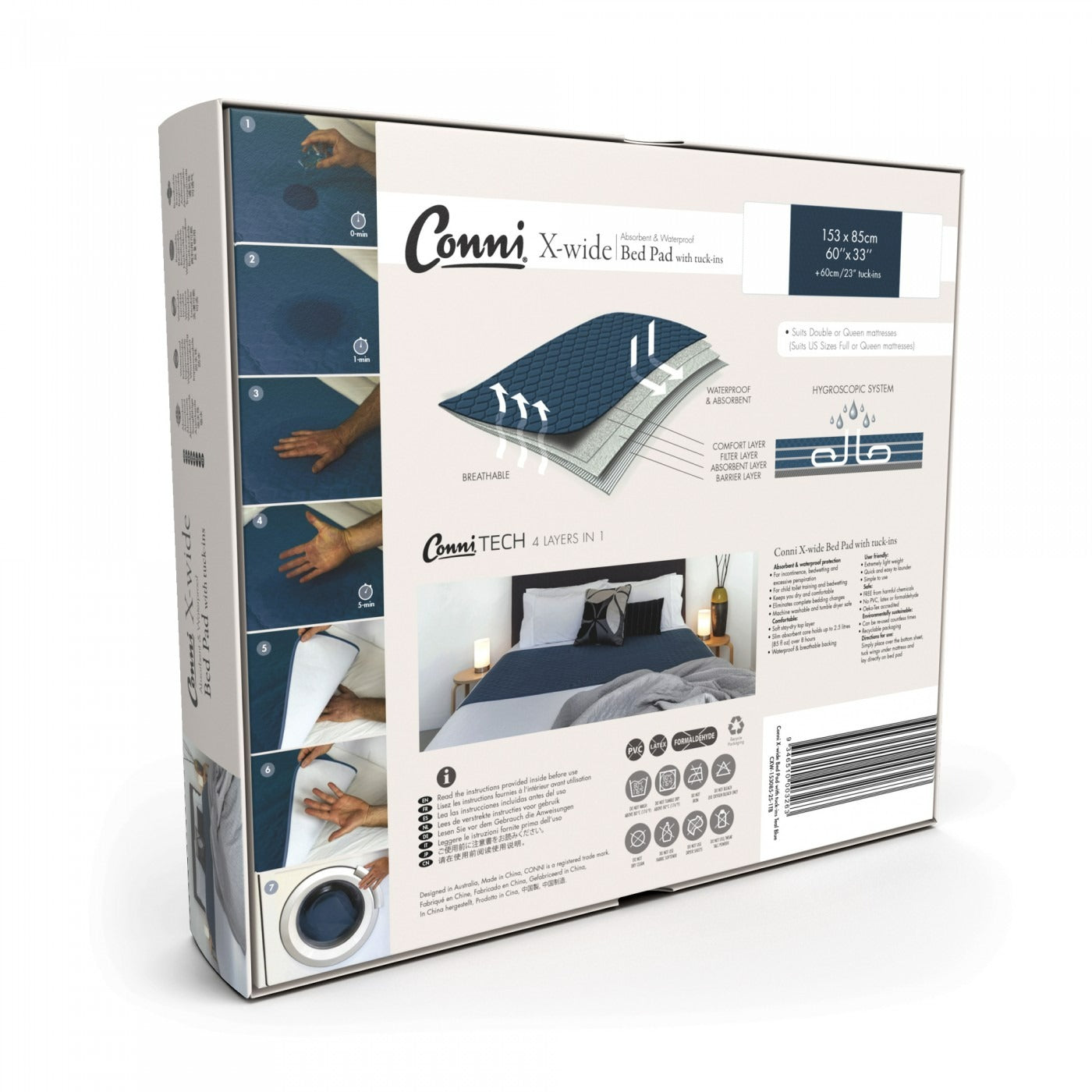 Conni Bed Pad X-Wide with Tuck-ins Teal Blue CXW-153085-25-1TB