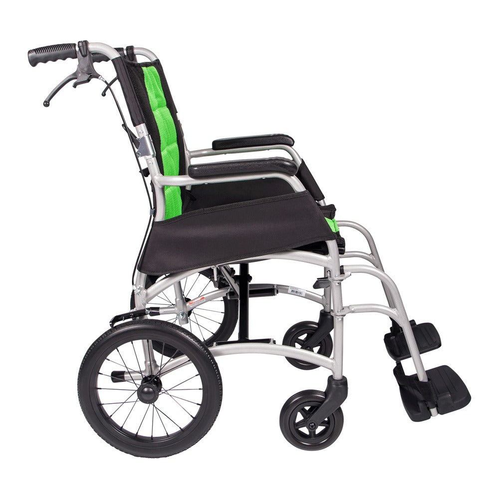 Green Aluminium Aspire Vida Folding Wheelchair Attendant Propelled Side MWS449855