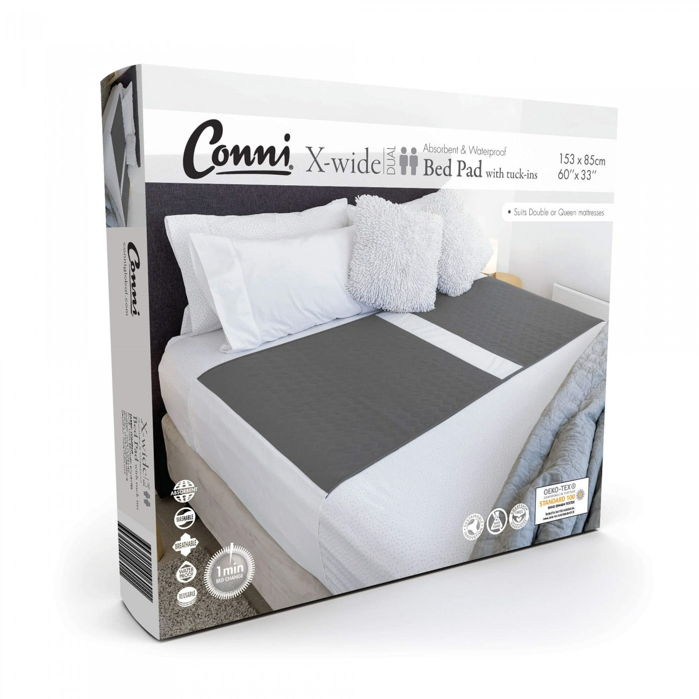 Conni Bed Pad Dual X-Wide with Tuck-ins Charcoal CXWD-153085-25-1CH