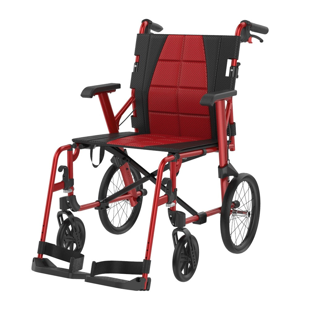 Red Aluminium Aspire Socialite Folding Wheelchair Attendant Propelled MWS449810